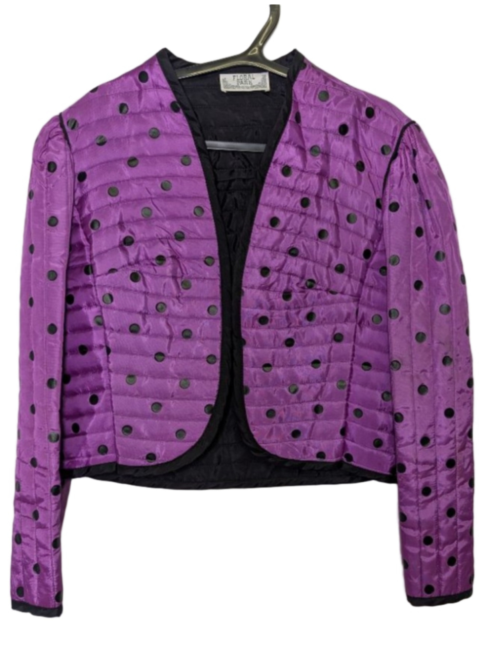Vintage 80s Floral Park Quilted Cropped Jacket Purple Polka Dot Bolero Size S